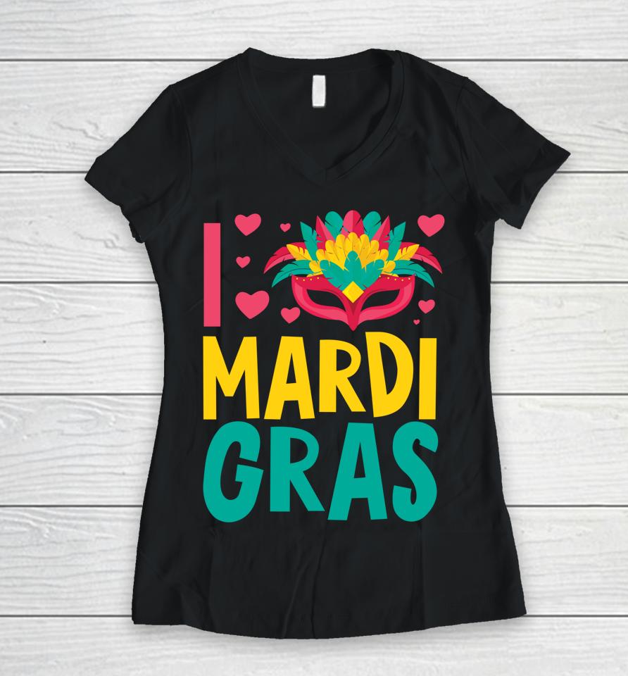 Let's Mardi Gras Y'all Celebrating Party Love Mardi Gras Women V-Neck T-Shirt