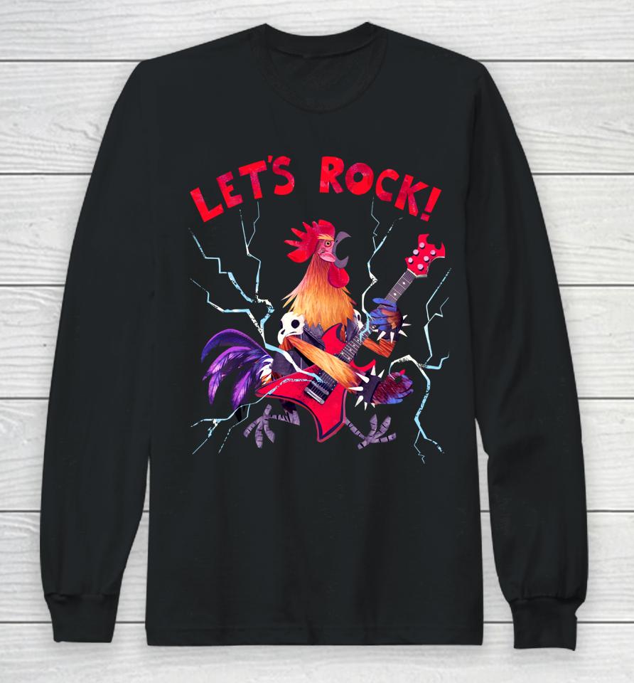 Let's Rock Rooster Playing Heavy Metal Guitar Music Long Sleeve T-Shirt