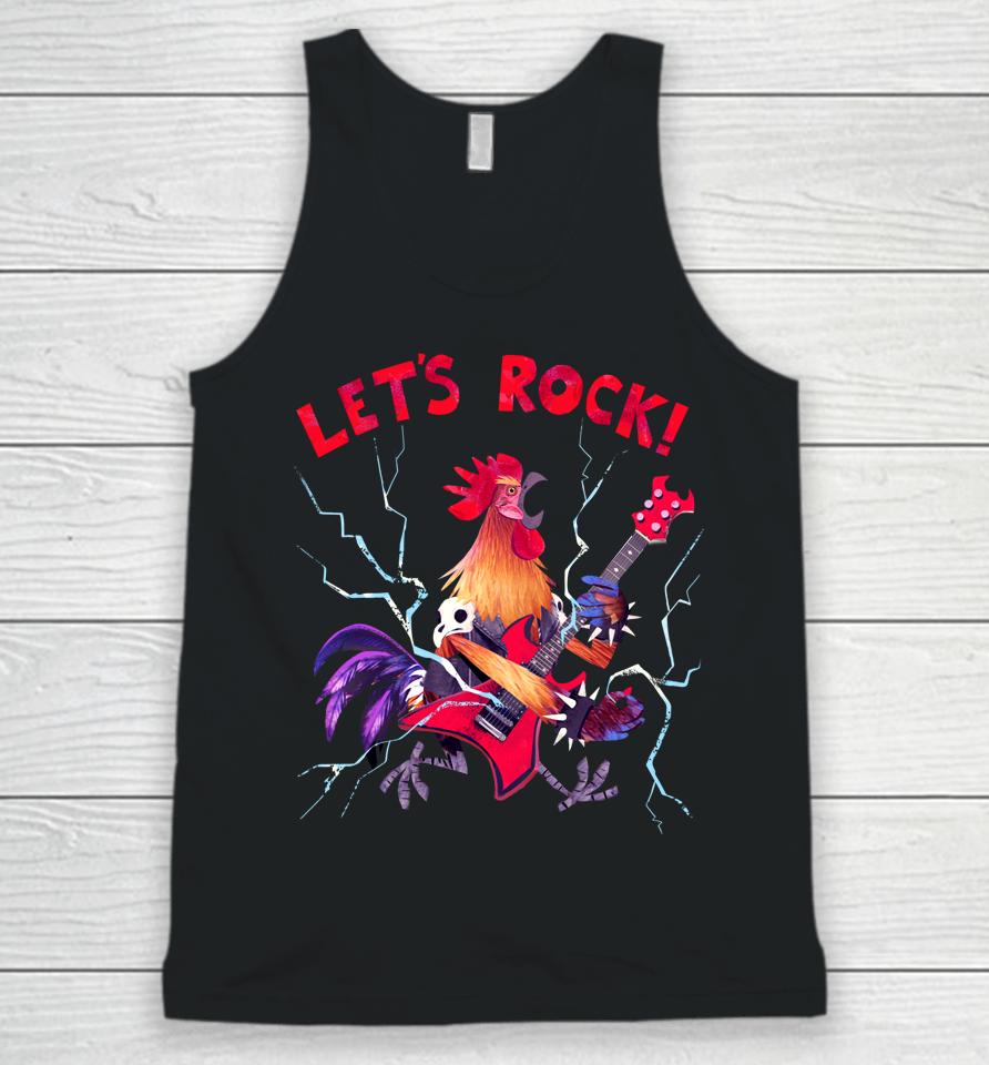 Let's Rock Rooster Playing Heavy Metal Guitar Music Unisex Tank Top