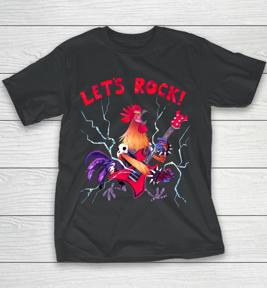 Let's Rock Rooster Playing Heavy Metal Guitar Music Youth T-Shirt