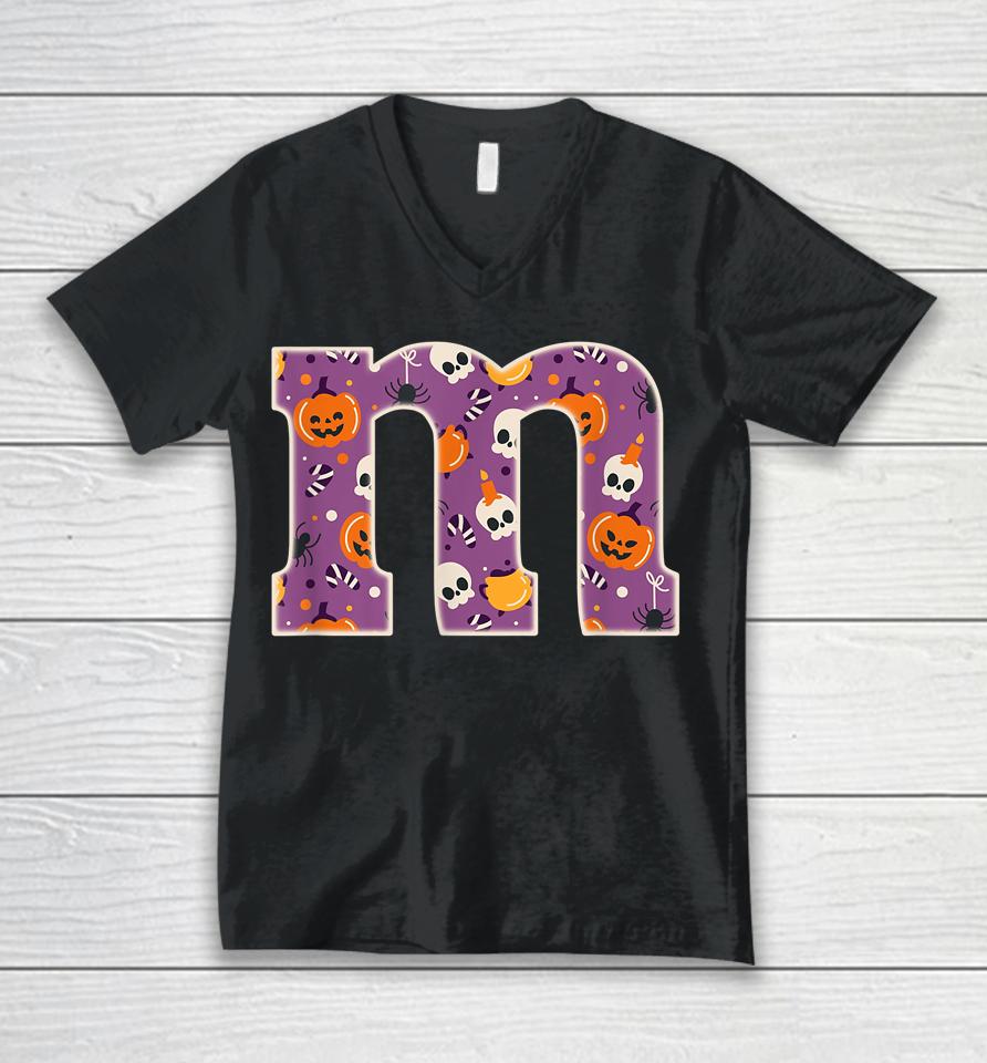 Letter M Chocolate Candy Halloween Team Groups Costume Unisex V-Neck T-Shirt