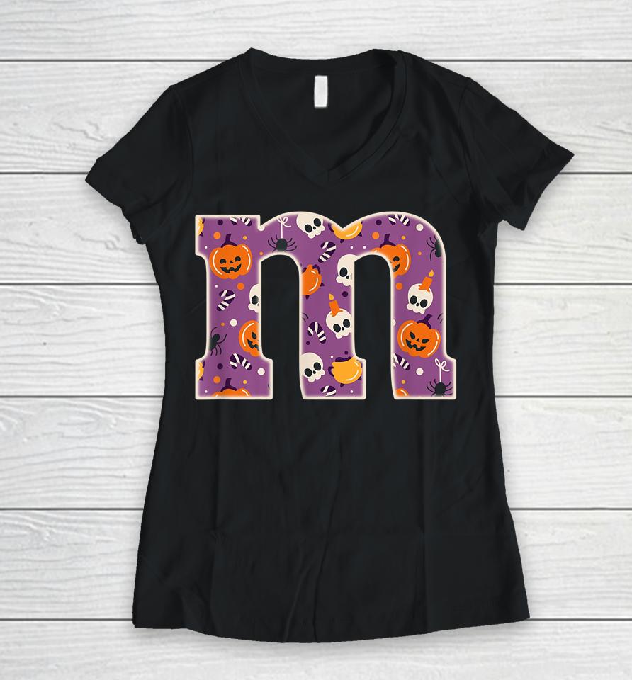 Letter M Chocolate Candy Halloween Team Groups Costume Women V-Neck T-Shirt