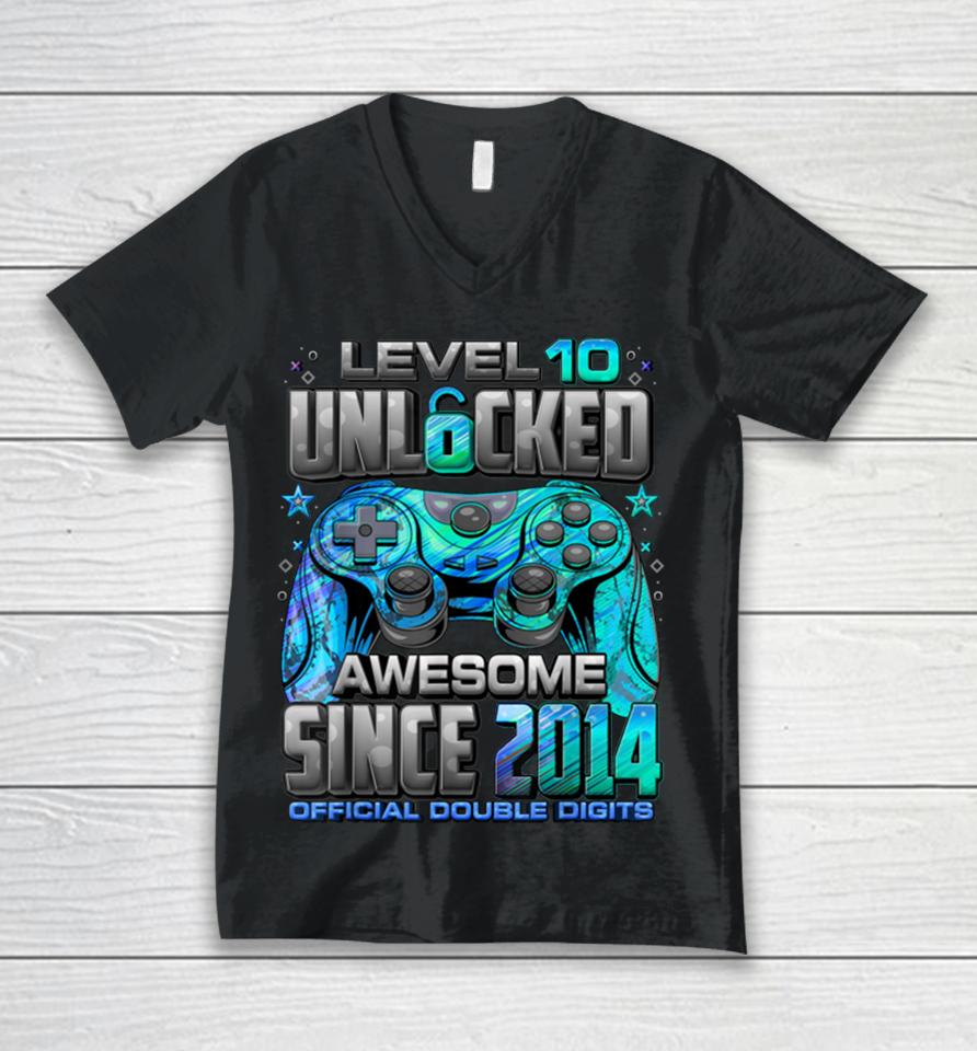 Level 10 Unlocked Awesome Since 2014 10Th Birthday Gaming Unisex V-Neck T-Shirt