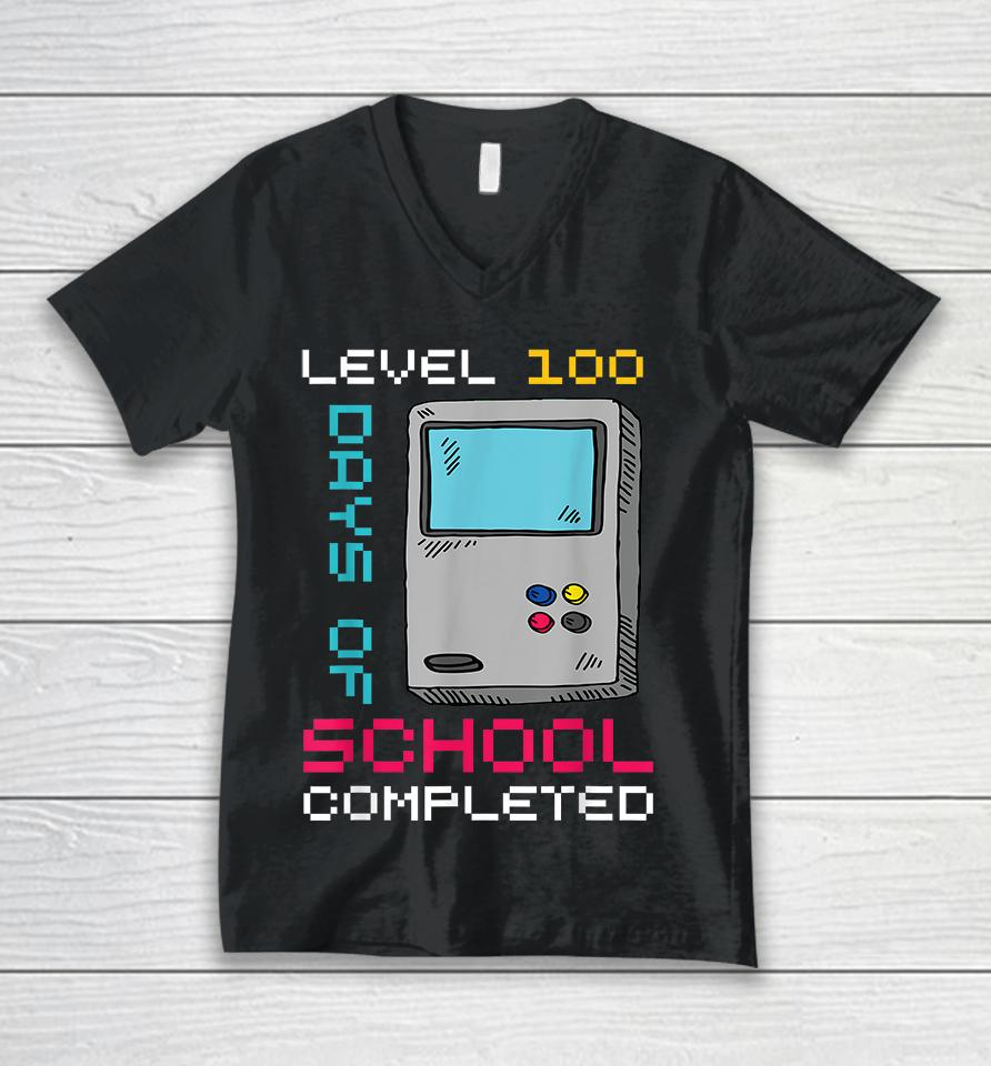 Level 100 Days Of School Completed Gamer 100Th Day Gifts Boy Unisex V-Neck T-Shirt