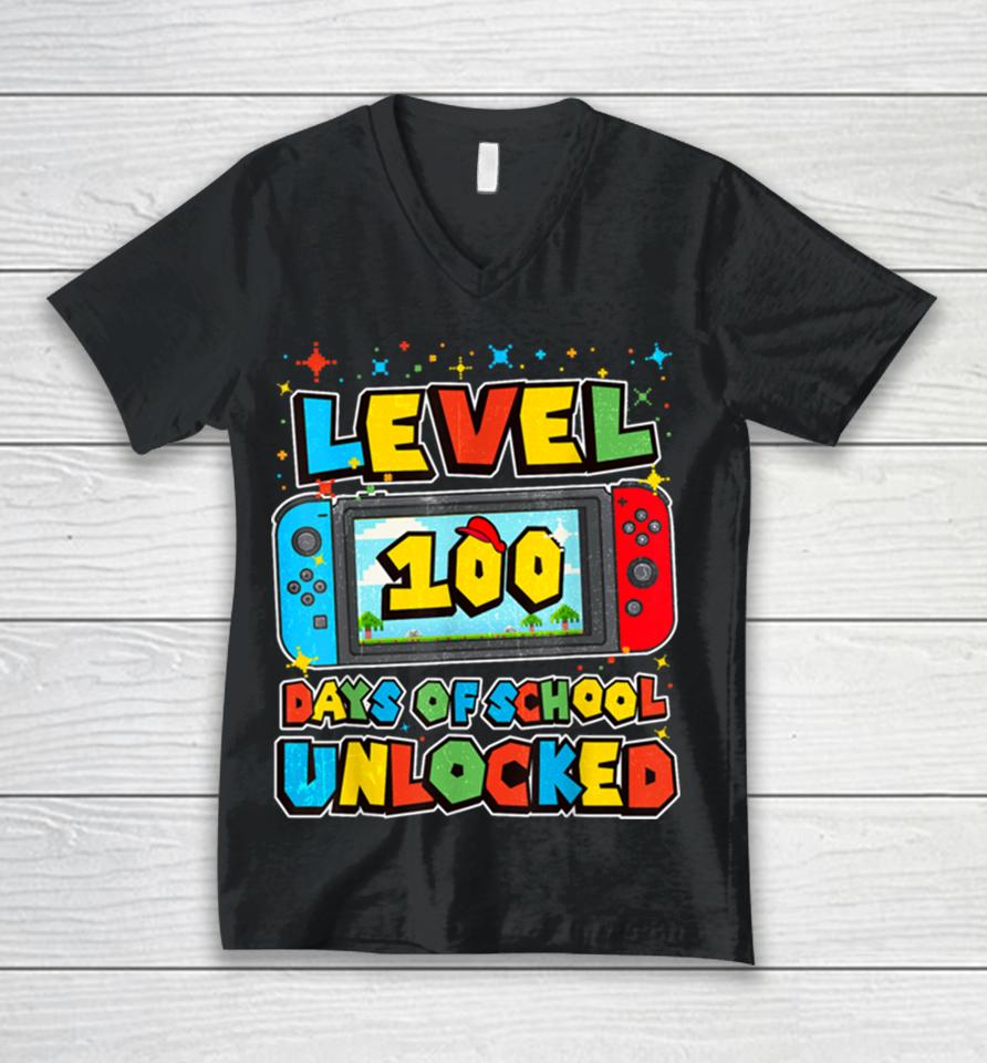 Level 100 Days Of School Unlocked Boys Gamer Video Games Unisex V-Neck T-Shirt