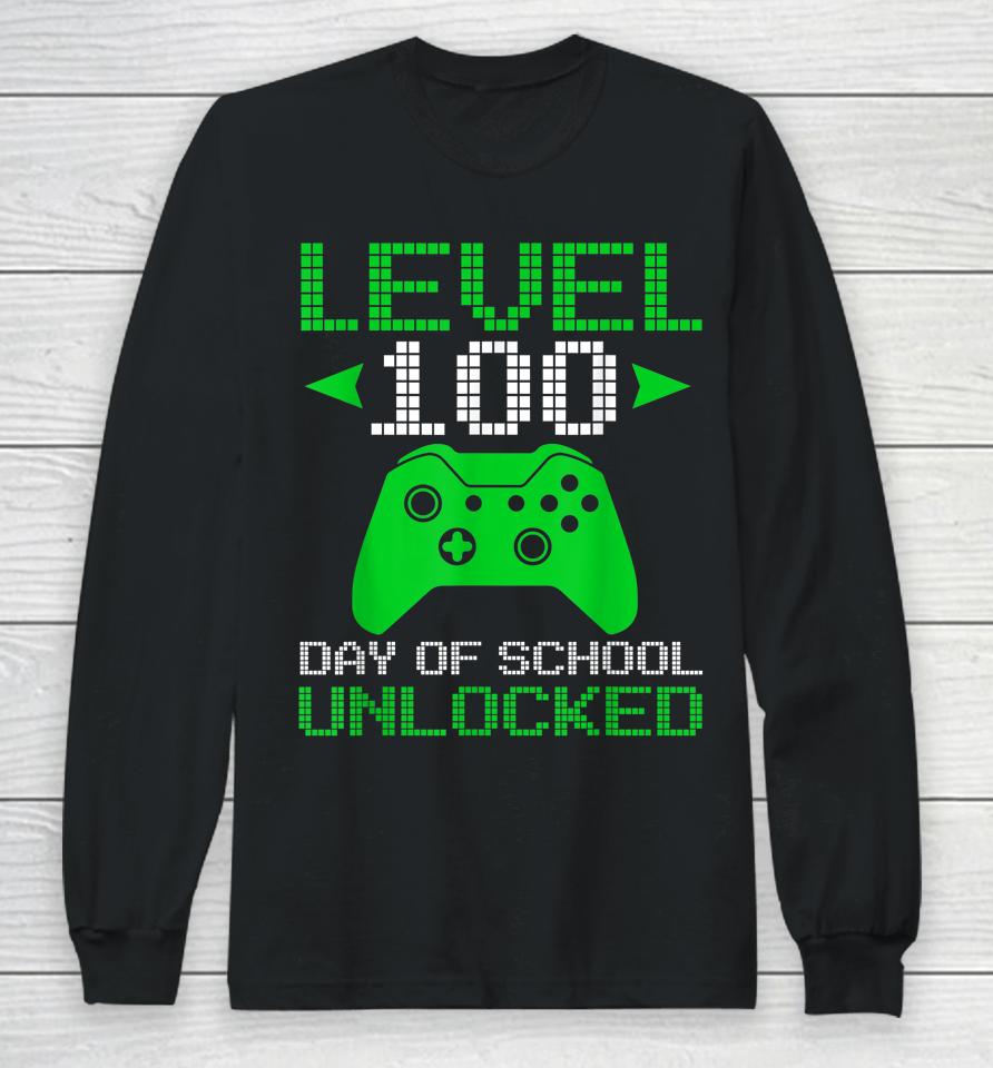 Level 100 Days Of School Unlocked Gamer Video Games Long Sleeve T-Shirt