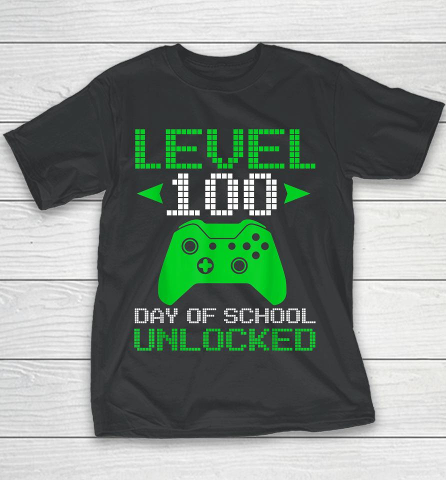 Level 100 Days Of School Unlocked Gamer Video Games Youth T-Shirt
