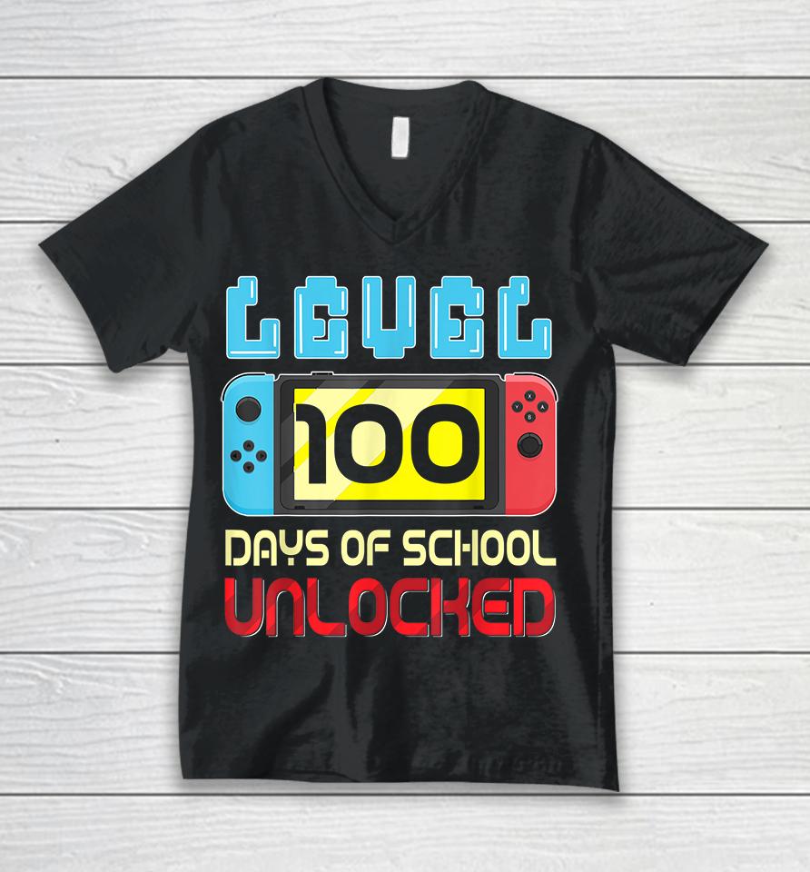 Level 100 Days Of School Unlocked Unisex V-Neck T-Shirt