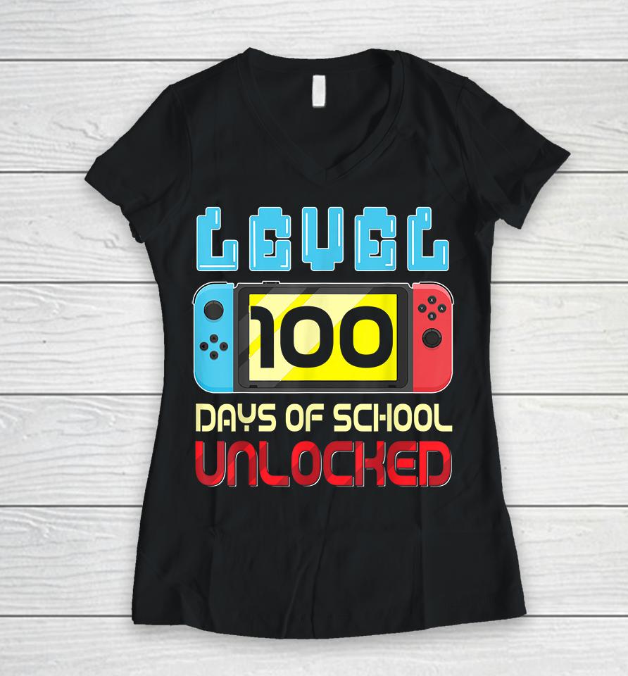 Level 100 Days Of School Unlocked Women V-Neck T-Shirt