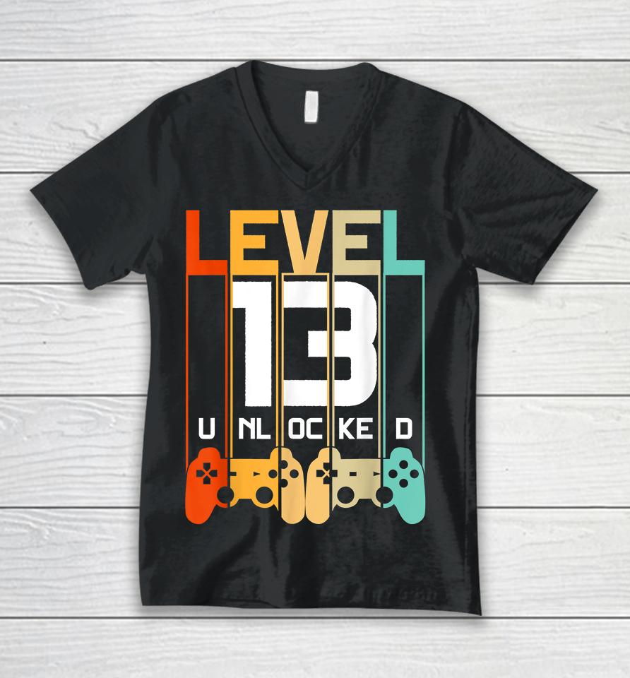 Level 13 Unlocked 13Th Birthday Matching Video Game Unisex V-Neck T-Shirt