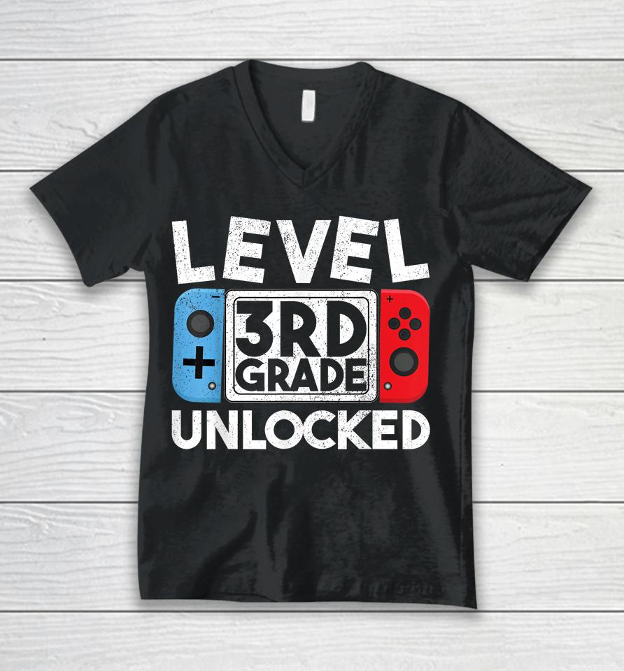 Level 3Rd Grade Unlocked Back To School First Day Boy Girl Unisex V-Neck T-Shirt