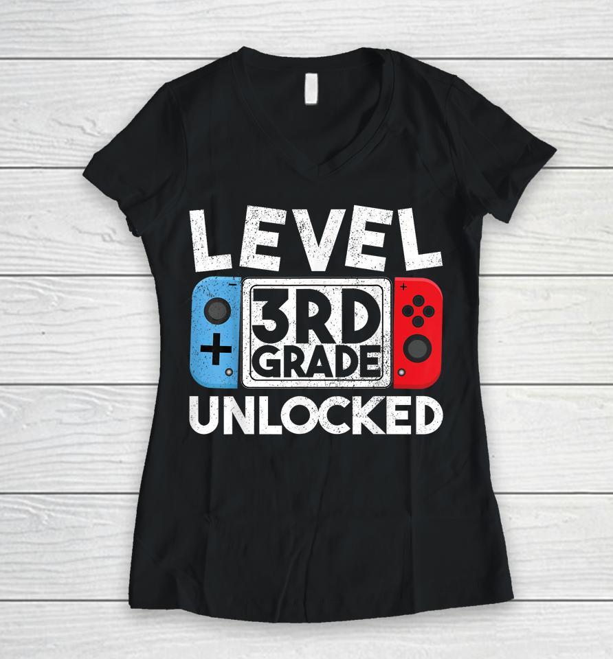 Level 3Rd Grade Unlocked Back To School First Day Boy Girl Women V-Neck T-Shirt