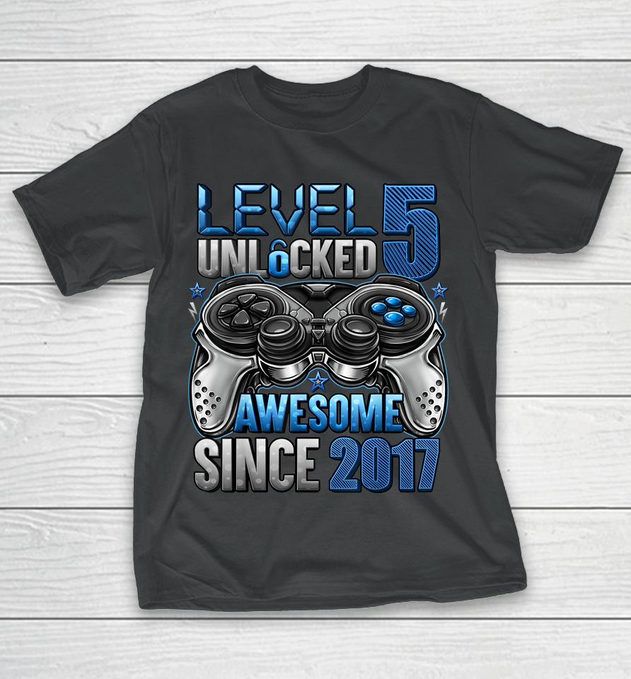 Level 5 Unlocked Awesome Since 2017 5Th Birthday Gifts Boys T-Shirt