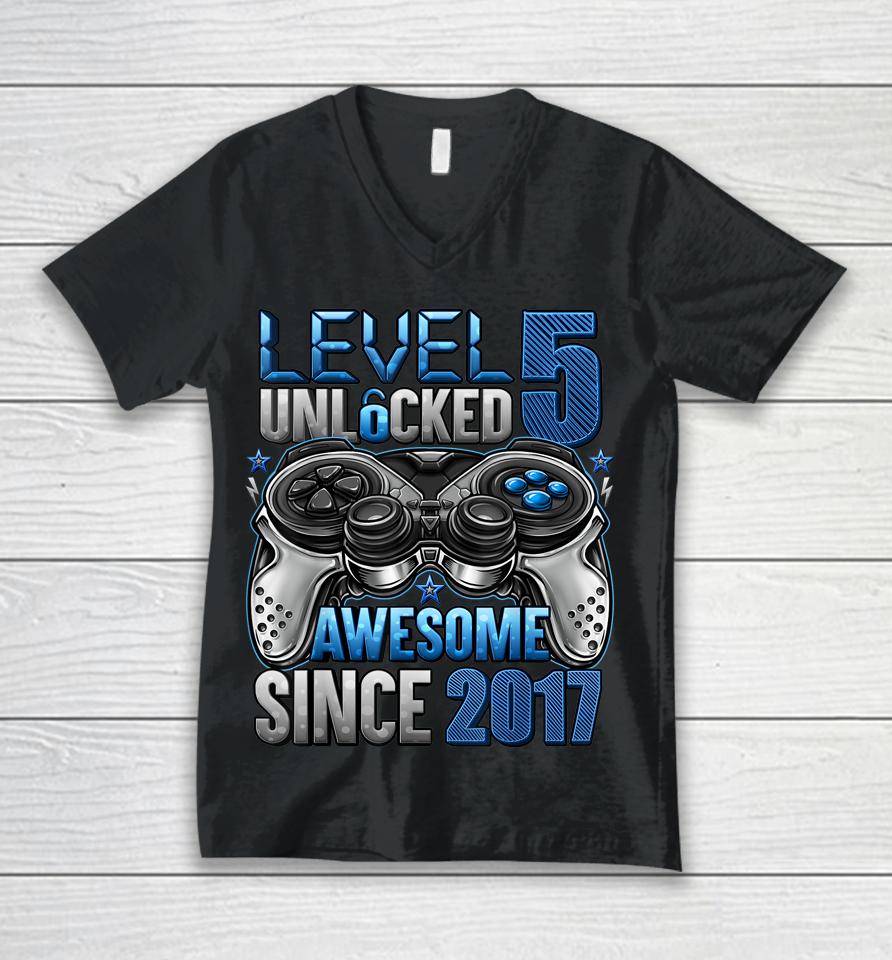 Level 5 Unlocked Awesome Since 2017 5Th Birthday Gifts Boys Unisex V-Neck T-Shirt