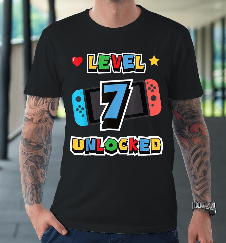 Level 7 Unlocked 7Th Birthday Kids Video Game 7 Years Old Premium T-Shirt