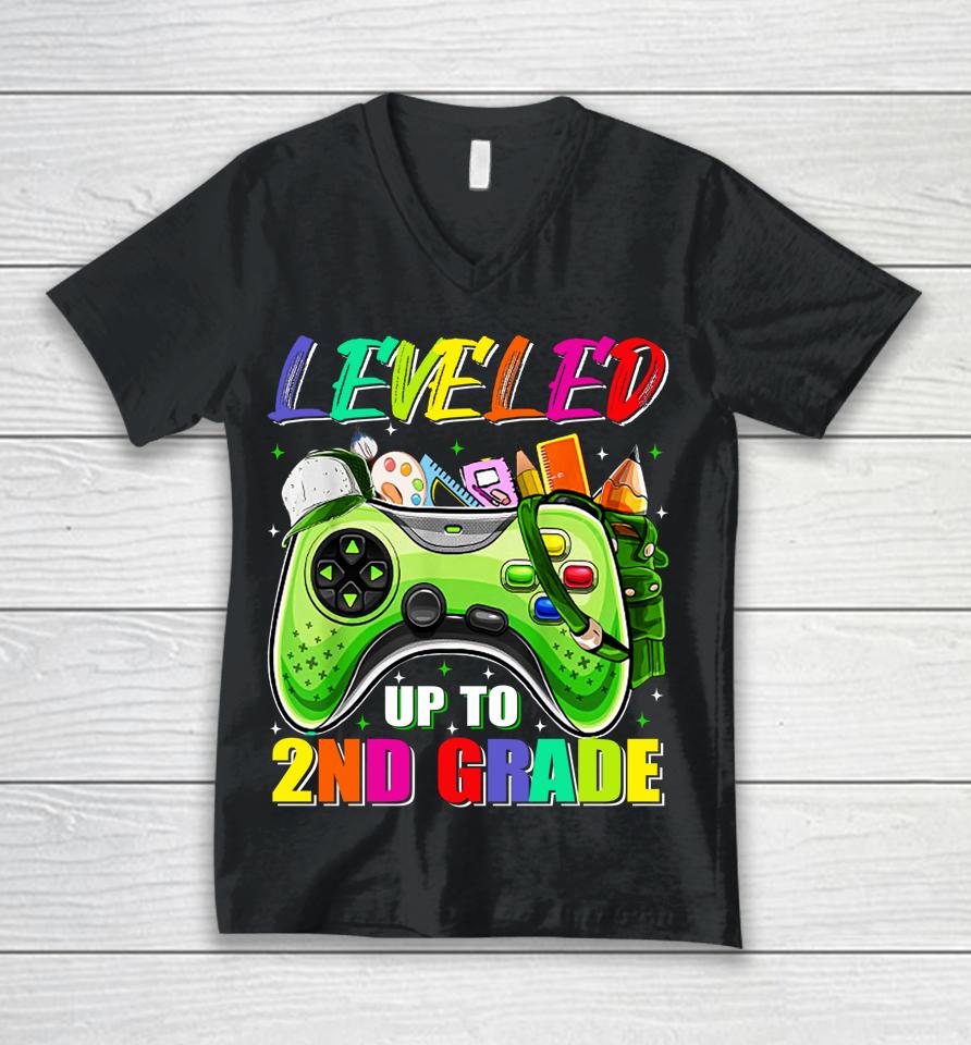 Leveled Up To 2Nd Grade Gamer Back To School First Day Boys Unisex V-Neck T-Shirt