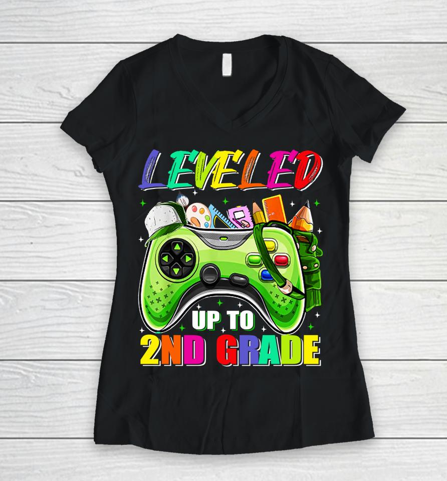 Leveled Up To 2Nd Grade Gamer Back To School First Day Boys Women V-Neck T-Shirt