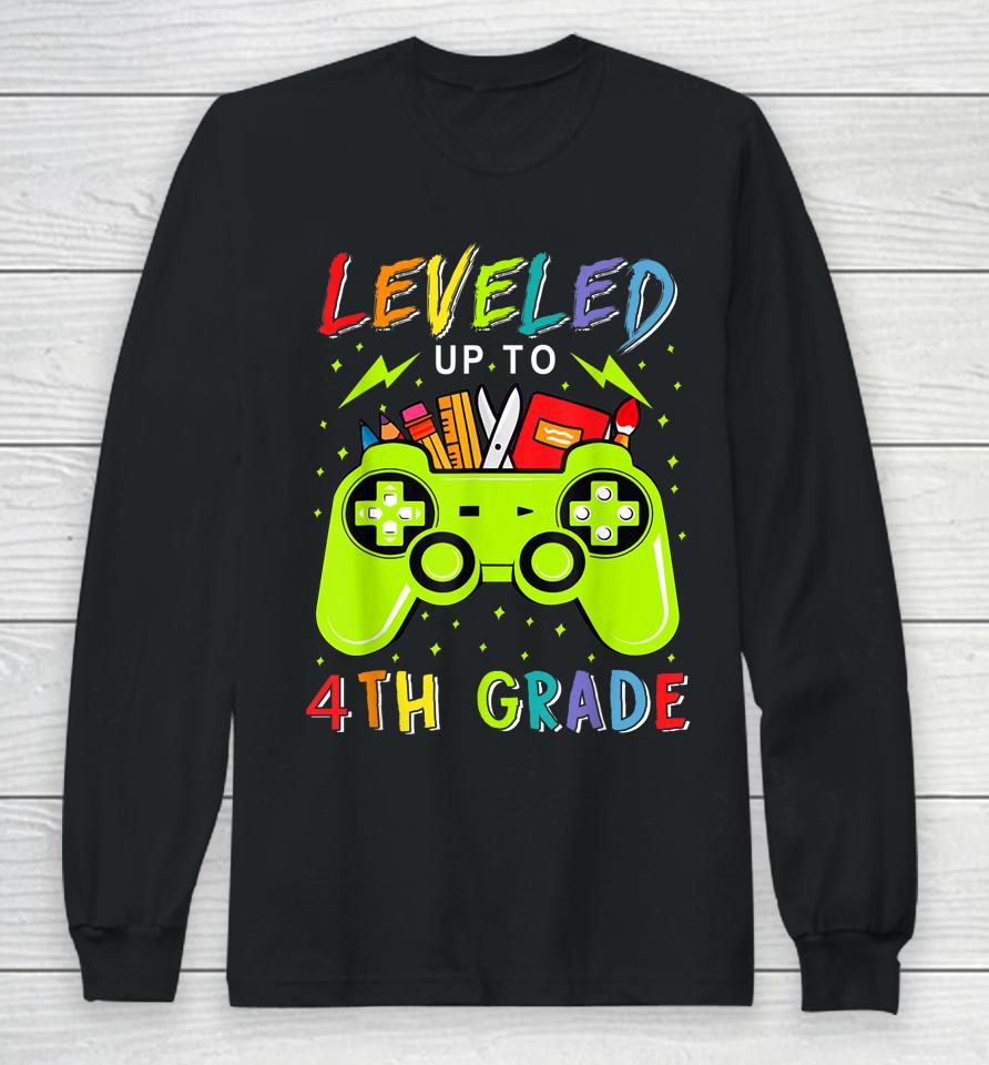 Leveled Up To 4Th Grade Gamer Back To School First Day Boys Long Sleeve T-Shirt