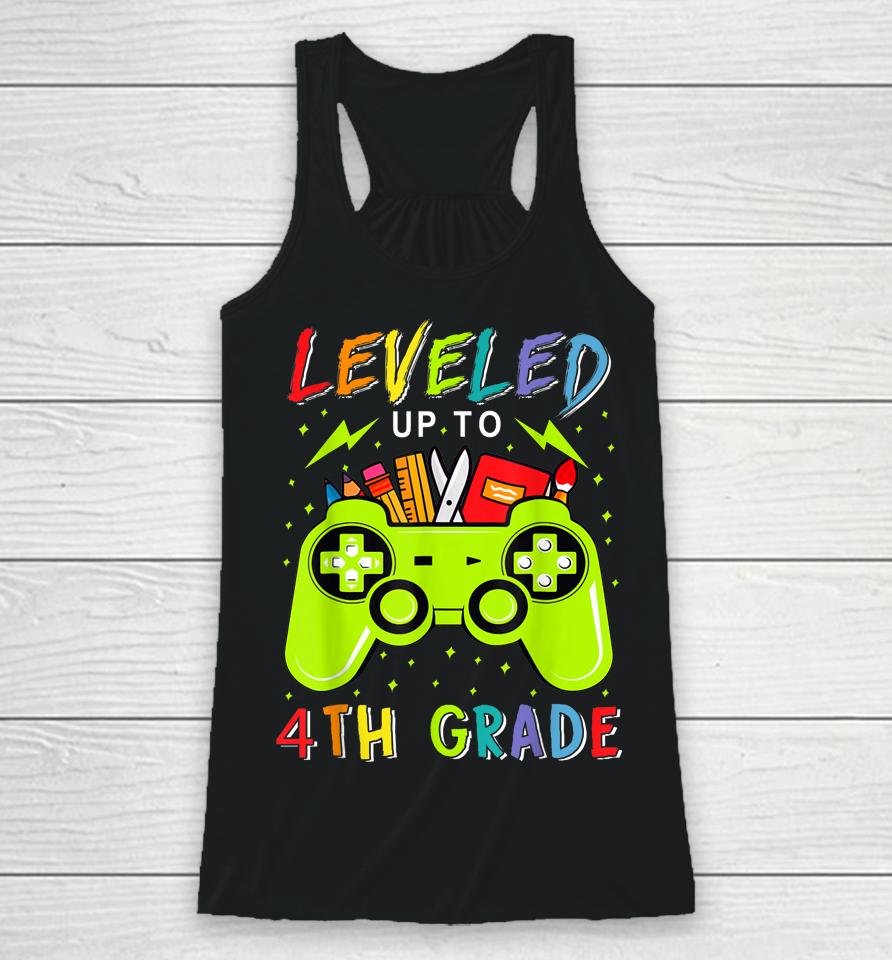 Leveled Up To 4Th Grade Gamer Back To School First Day Boys Racerback Tank