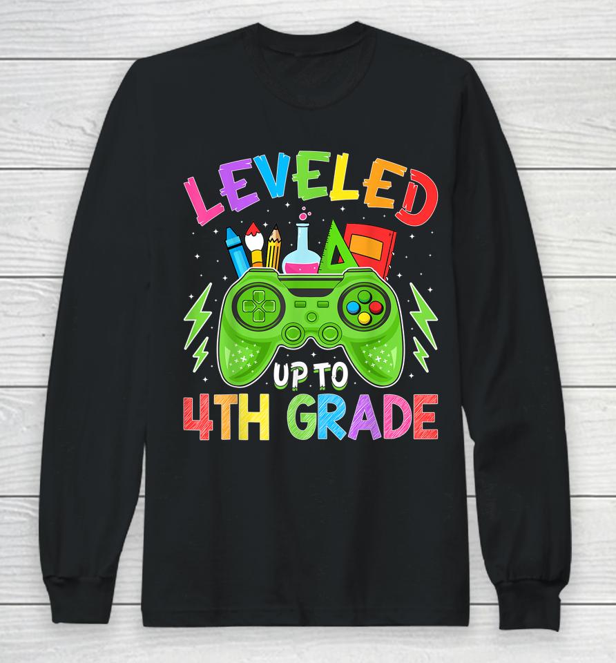 Leveled Up To 4Th Grade Gamer Back To School First Day Boys Long Sleeve T-Shirt