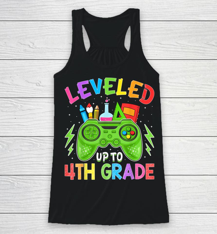 Leveled Up To 4Th Grade Gamer Back To School First Day Boys Racerback Tank