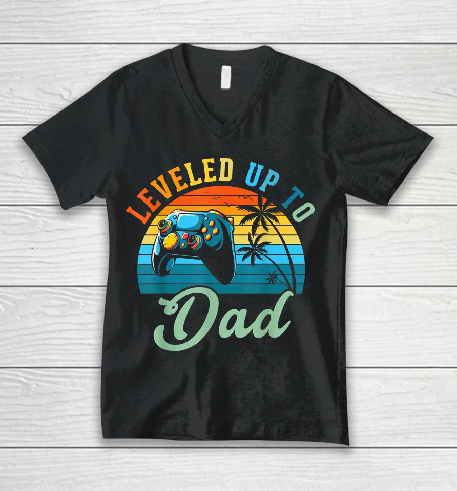Leveled Up To Dad Birth Announcement Gift Unisex V-Neck T-Shirt