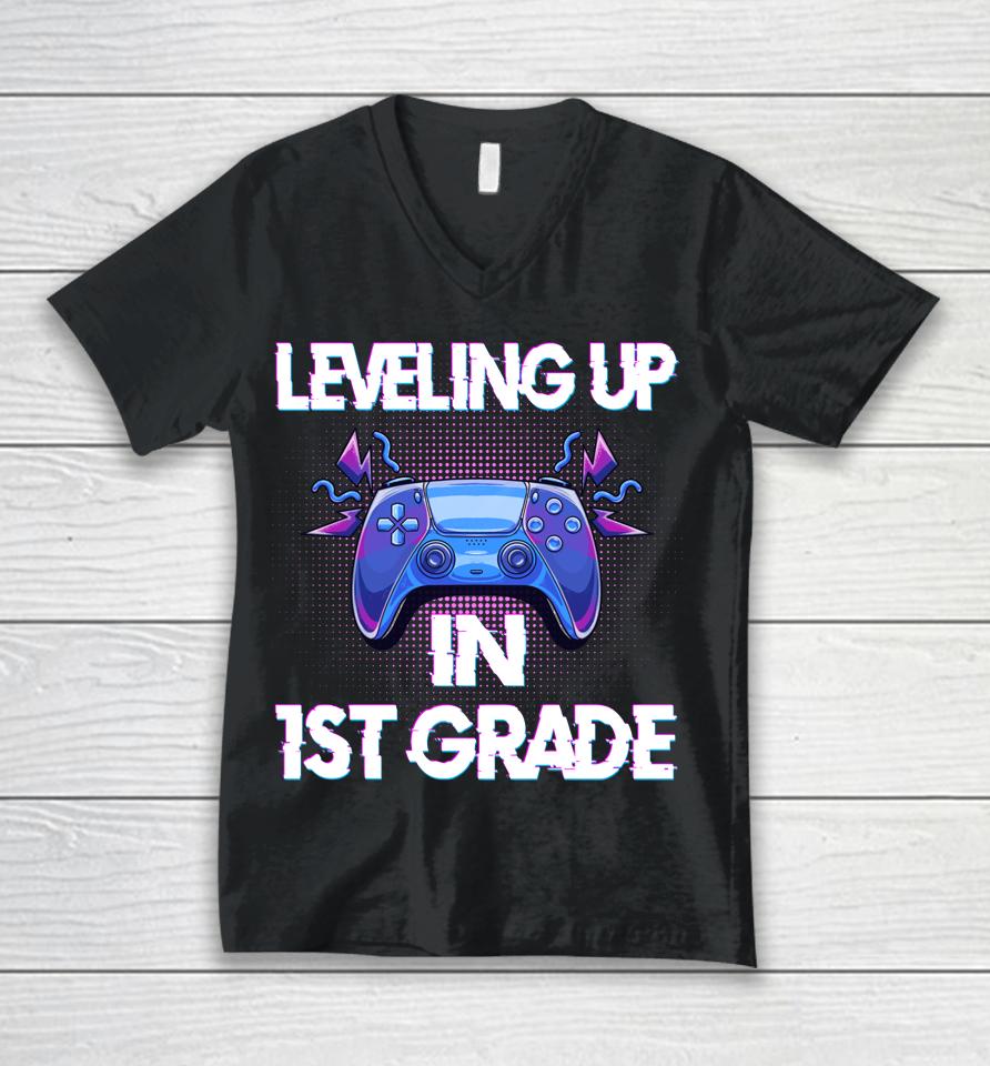 Leveling Up In First Grade Video Gaming Unisex V-Neck T-Shirt