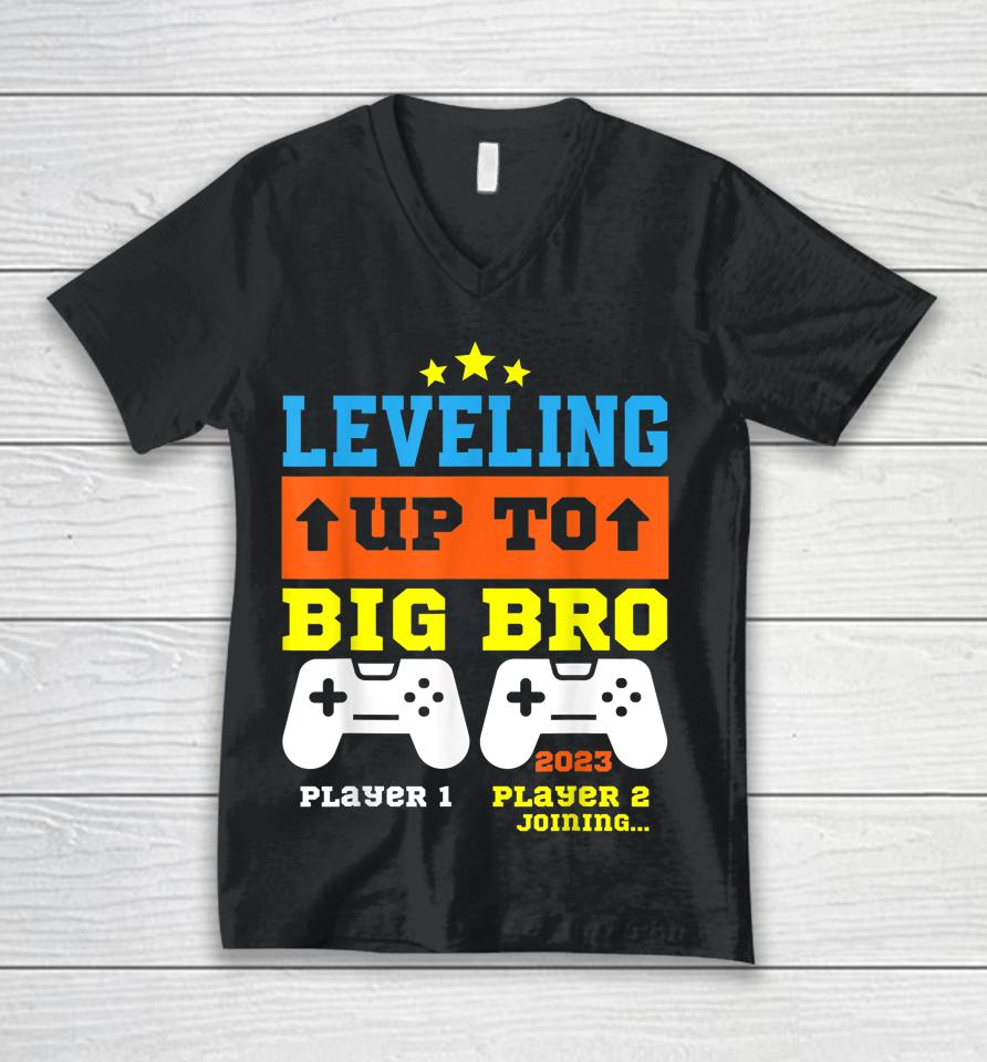 Leveling Up To Big Bro 2023 Pregnancy Announcement Boys Kids Unisex V-Neck T-Shirt