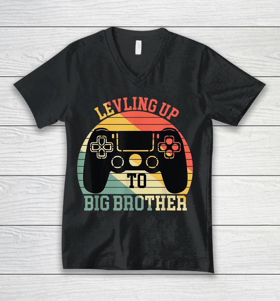 Leveling Up To Big Brother Funny Gamer Vintage Unisex V-Neck T-Shirt