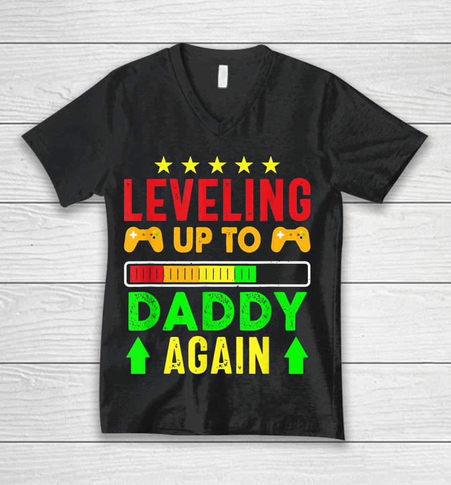 Leveling Up To Daddy Again Gamer Expecting New Baby Unisex V-Neck T-Shirt