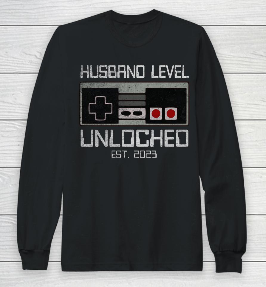 Leveling Up To Husband 2023 Funny Leveled Up Bachelor Party Long Sleeve T-Shirt