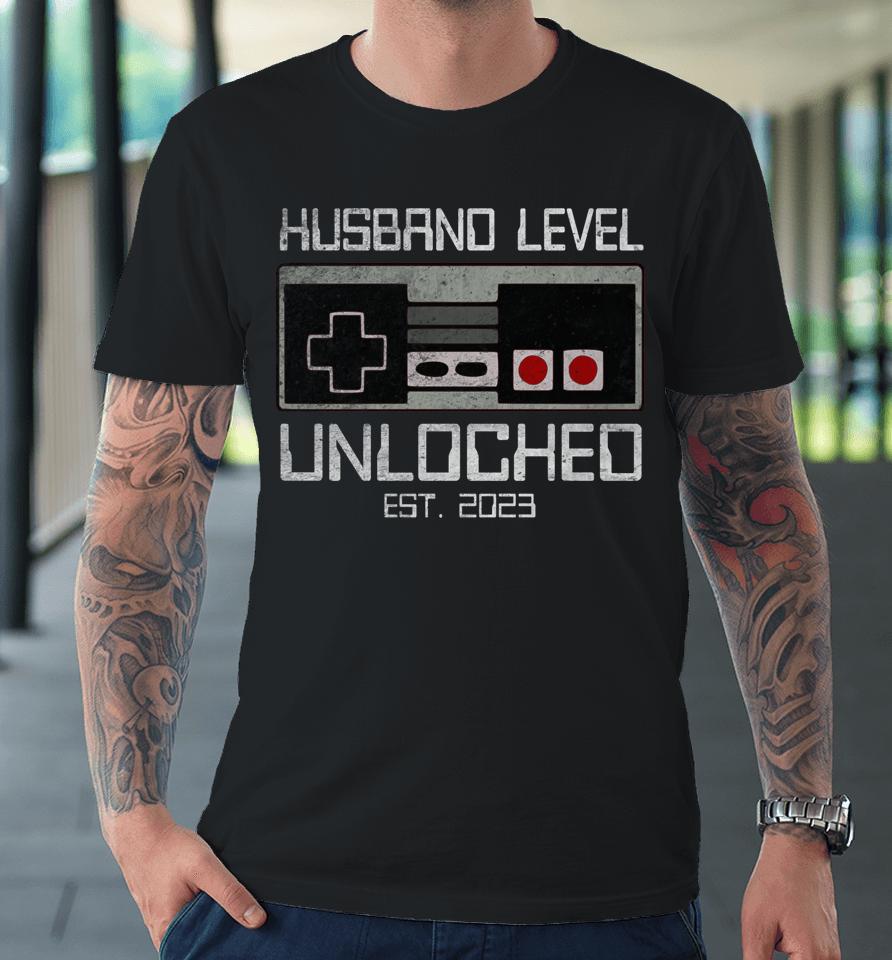 Leveling Up To Husband 2023 Funny Leveled Up Bachelor Party Premium T-Shirt