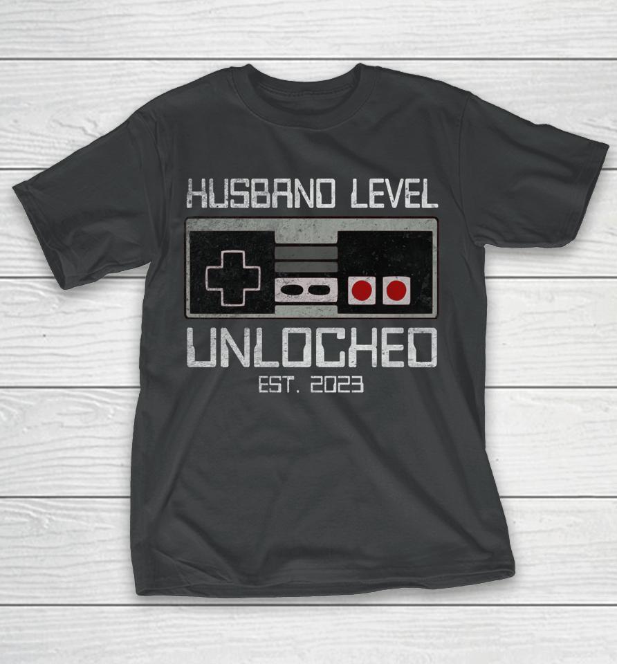 Leveling Up To Husband 2023 Funny Leveled Up Bachelor Party T-Shirt