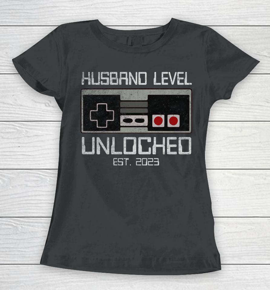 Leveling Up To Husband 2023 Funny Leveled Up Bachelor Party Women T-Shirt