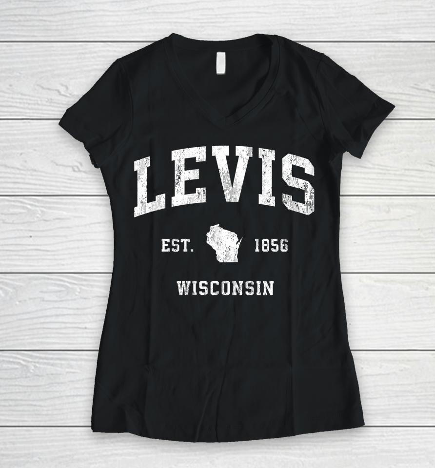 Levis Wisconsin Wi Vintage Athletic Sports Design Women V-Neck T-Shirt