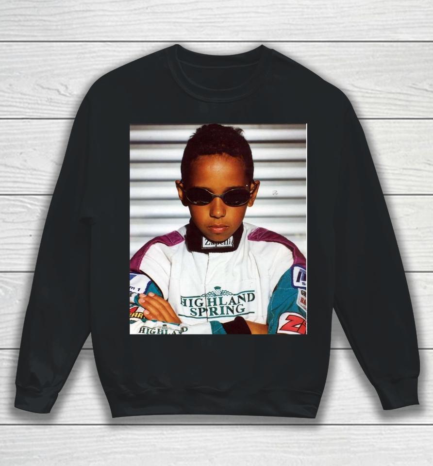 Lewis Hamilton Wearing Image Of Himself Sweatshirt