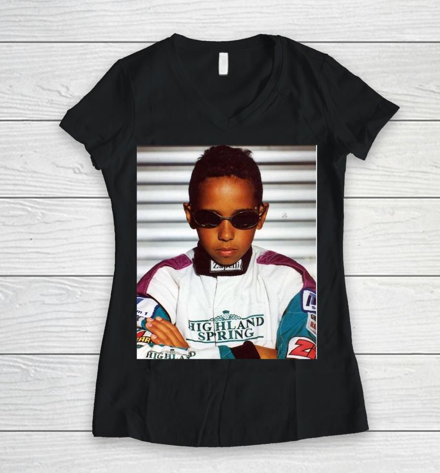 Lewis Hamilton Wearing Image Of Himself Women V-Neck T-Shirt