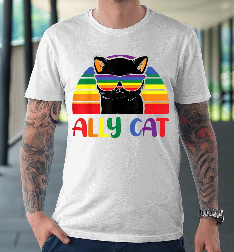 Lgbt Ally Cat Be Kind Gay Rainbow Funny Lgbtq Flag Gay Pride Premium T-Shirt