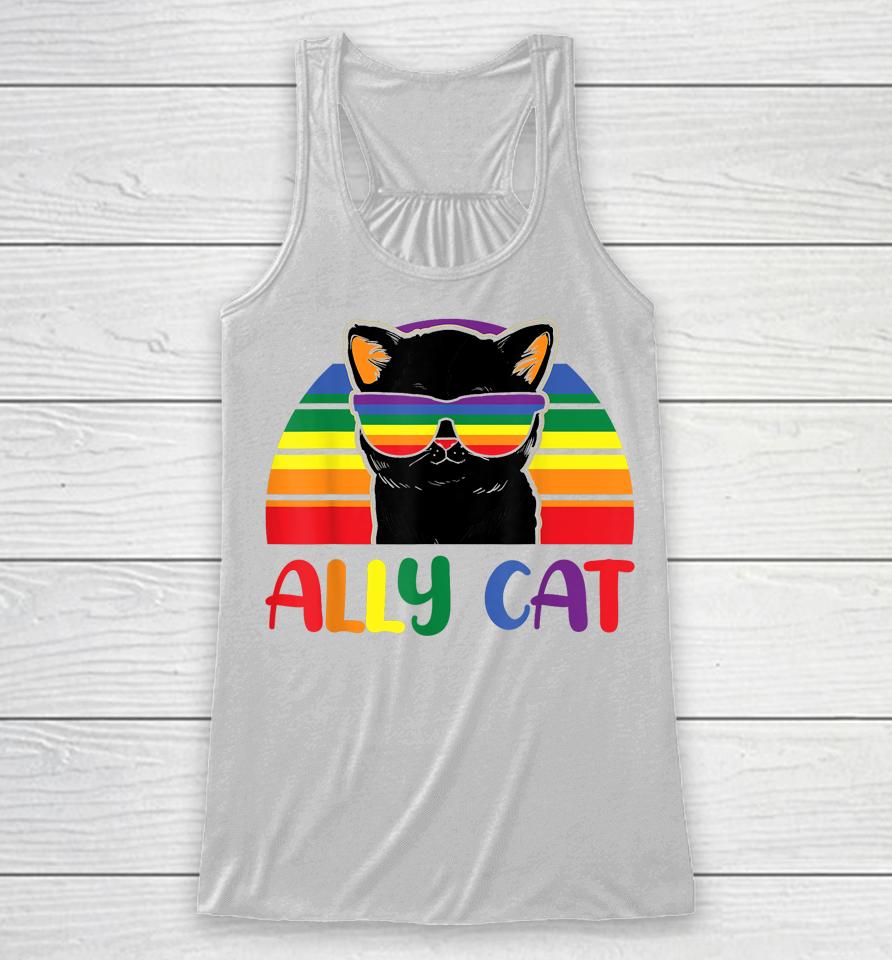 Lgbt Ally Cat Be Kind Gay Rainbow Funny Lgbtq Flag Gay Pride Racerback Tank