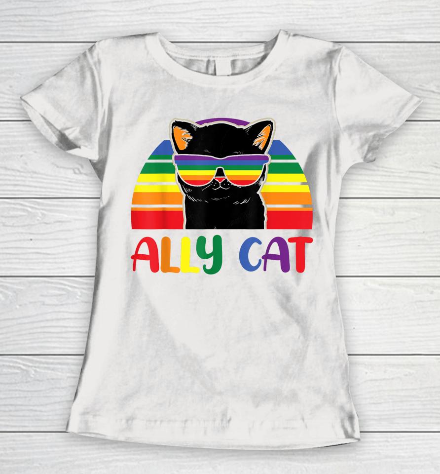 Lgbt Ally Cat Be Kind Gay Rainbow Funny Lgbtq Flag Gay Pride Women T-Shirt