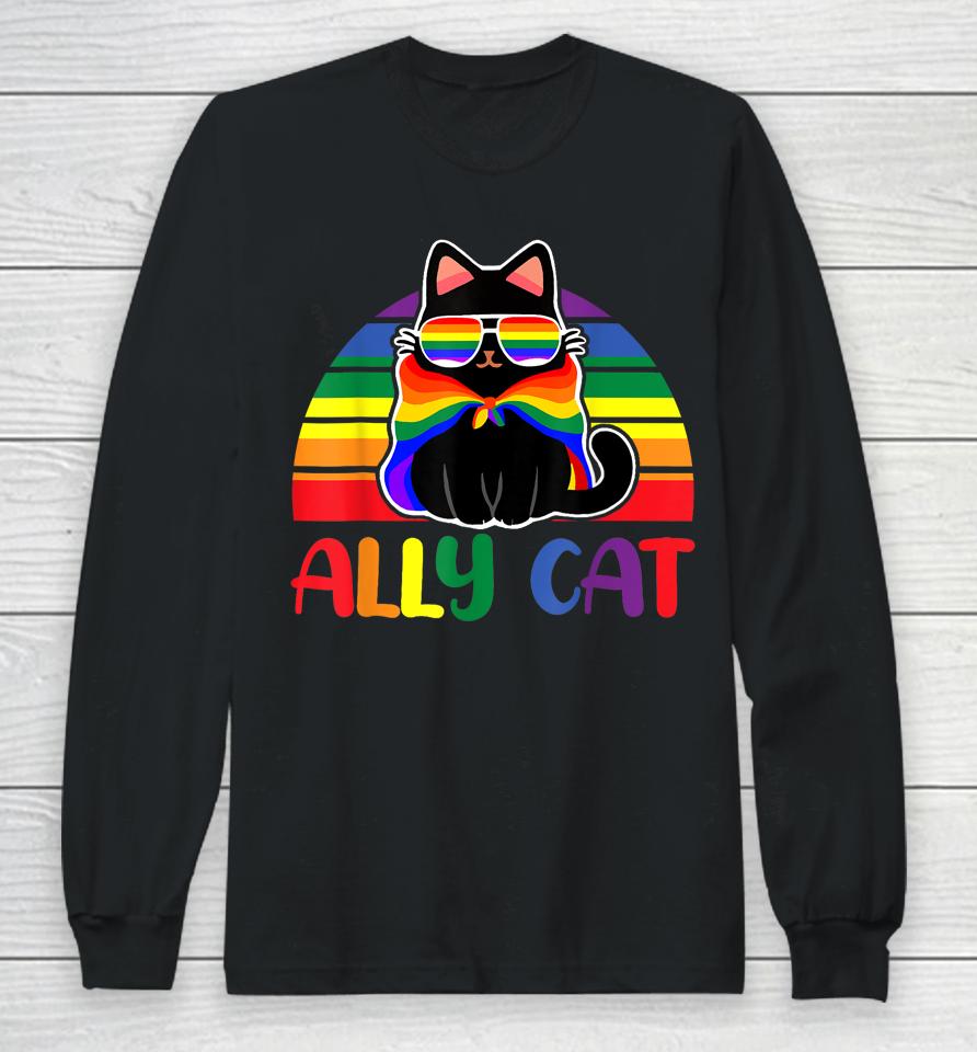 Lgbt Ally Cat Be Kind Gay Rainbow Funny Lgbtq Flag Gay Pride Long Sleeve T-Shirt