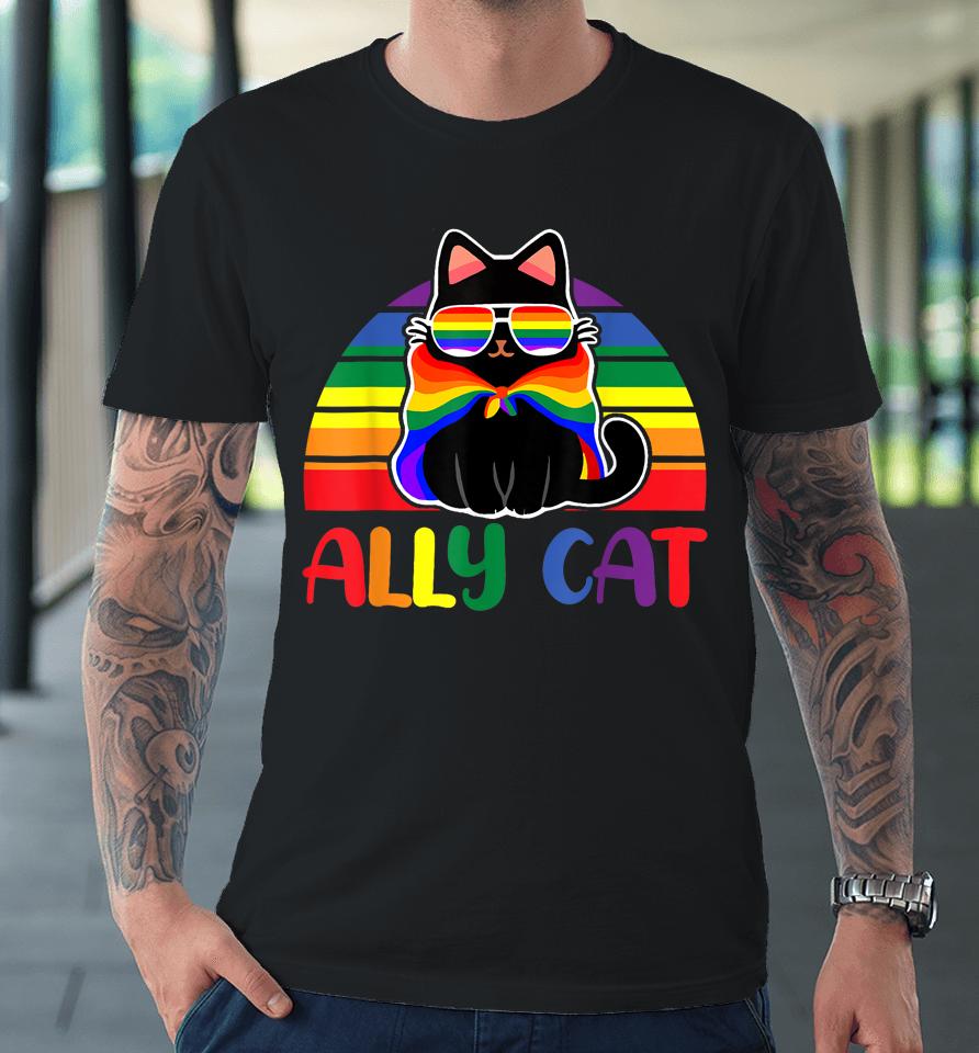 Lgbt Ally Cat Be Kind Gay Rainbow Funny Lgbtq Flag Gay Pride Premium T-Shirt