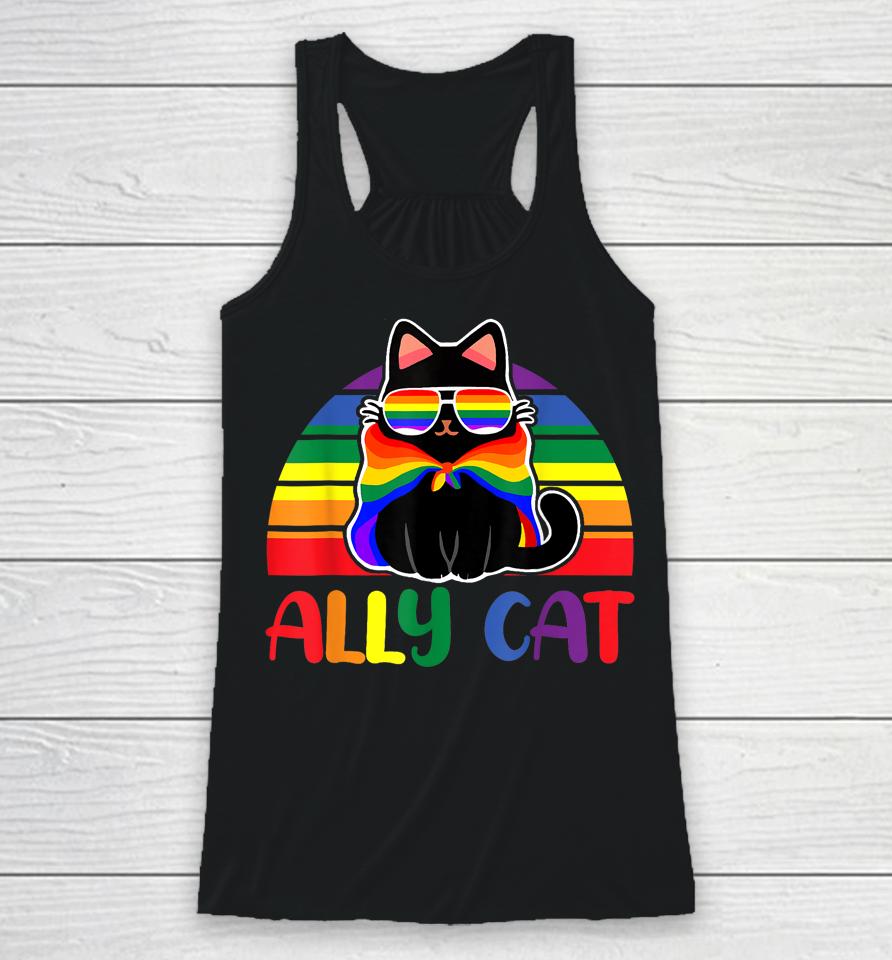 Lgbt Ally Cat Be Kind Gay Rainbow Funny Lgbtq Flag Gay Pride Racerback Tank