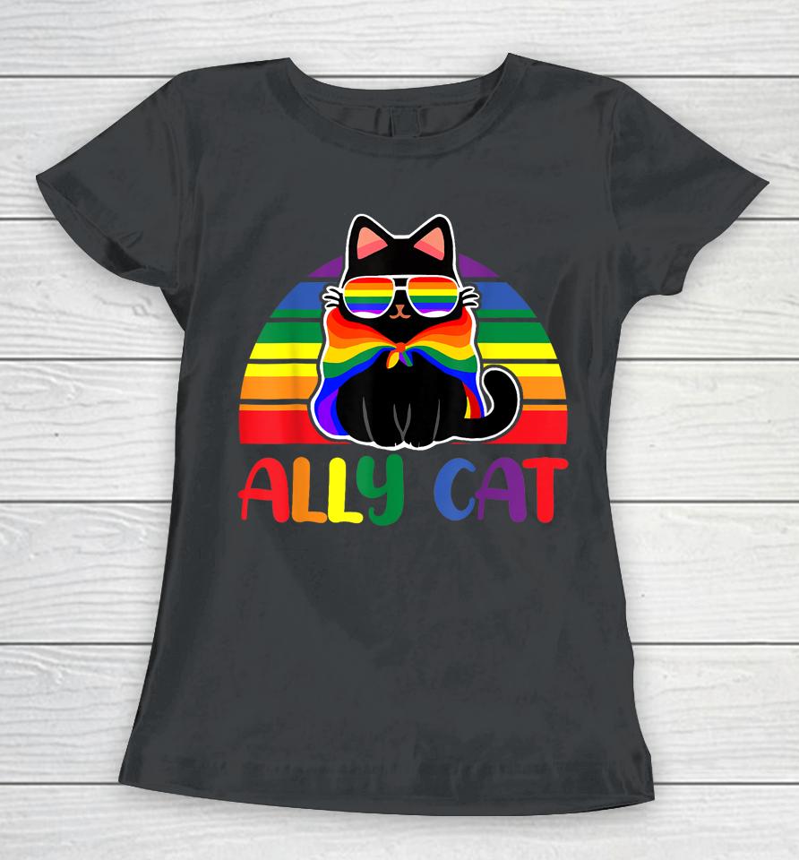 Lgbt Ally Cat Be Kind Gay Rainbow Funny Lgbtq Flag Gay Pride Women T-Shirt