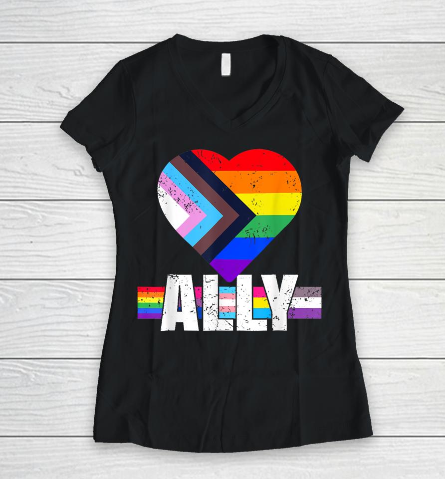 Lgbtq Ally For Gay Pride Month Transgender Flag Women V-Neck T-Shirt