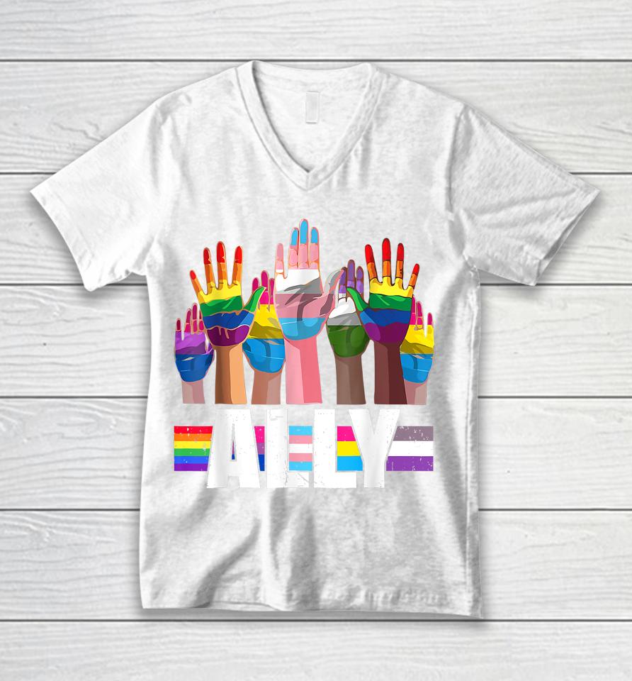 Lgbtq Ally For Gay Pride Month Transgender Flag Unisex V-Neck T-Shirt