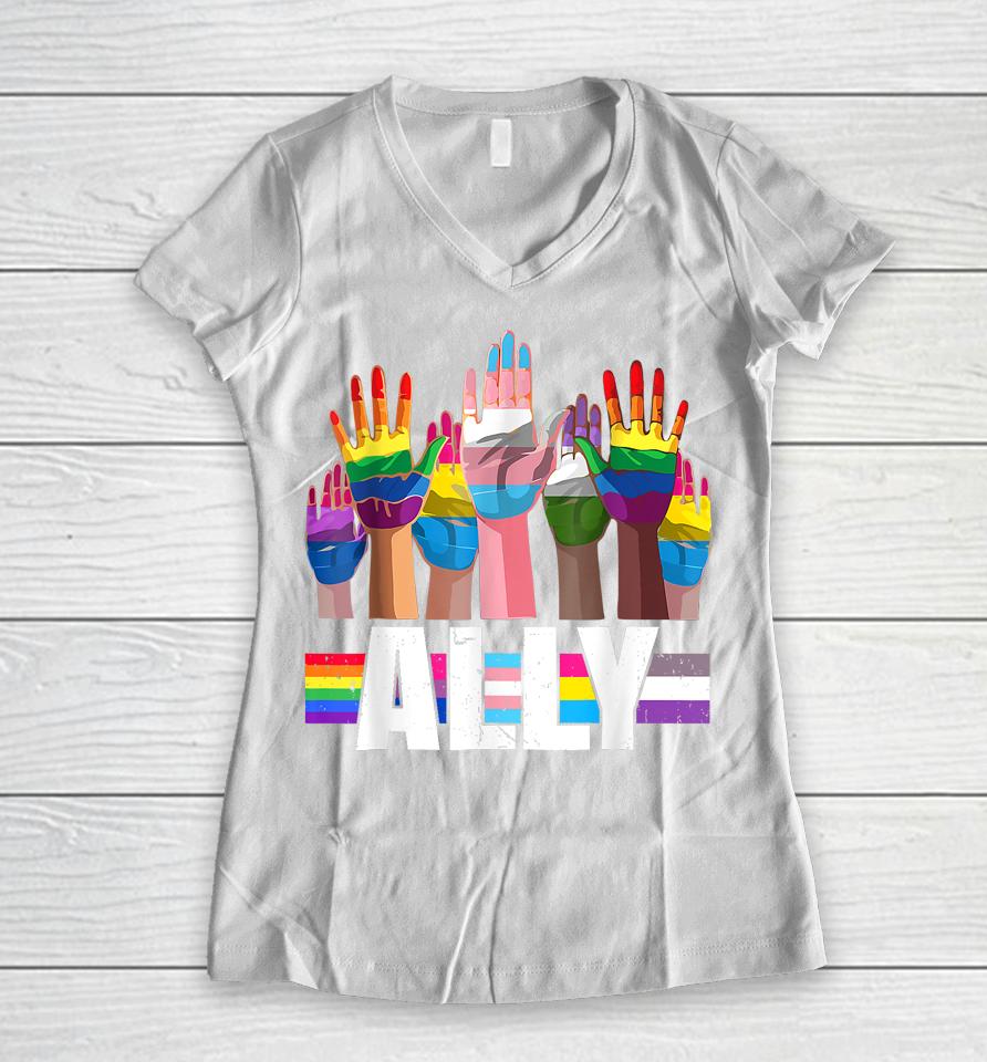Lgbtq Ally For Gay Pride Month Transgender Flag Women V-Neck T-Shirt