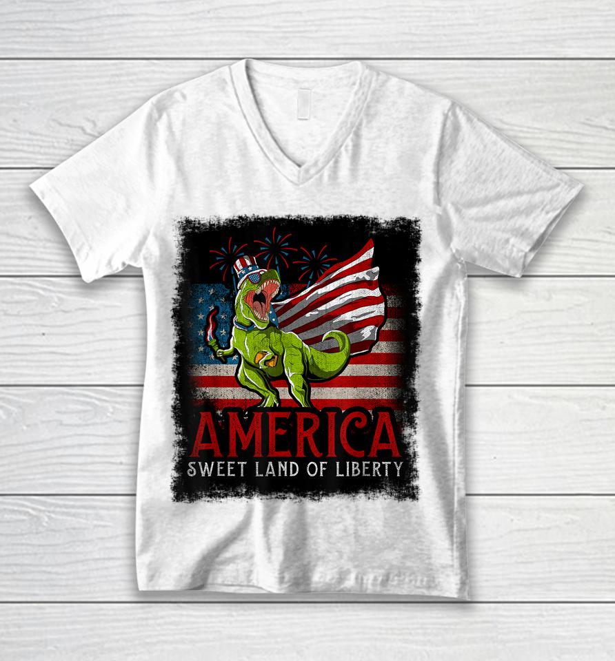 Libertysaurus Rex America Sweet Land Of Liberty 4Th Of July Unisex V-Neck T-Shirt