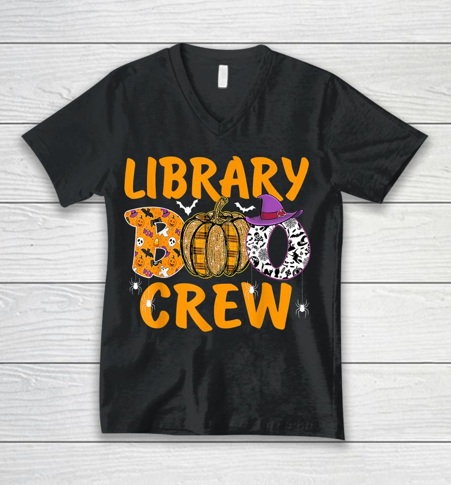 Library Boo Crew School Librarian Halloween Library Book Unisex V-Neck T-Shirt