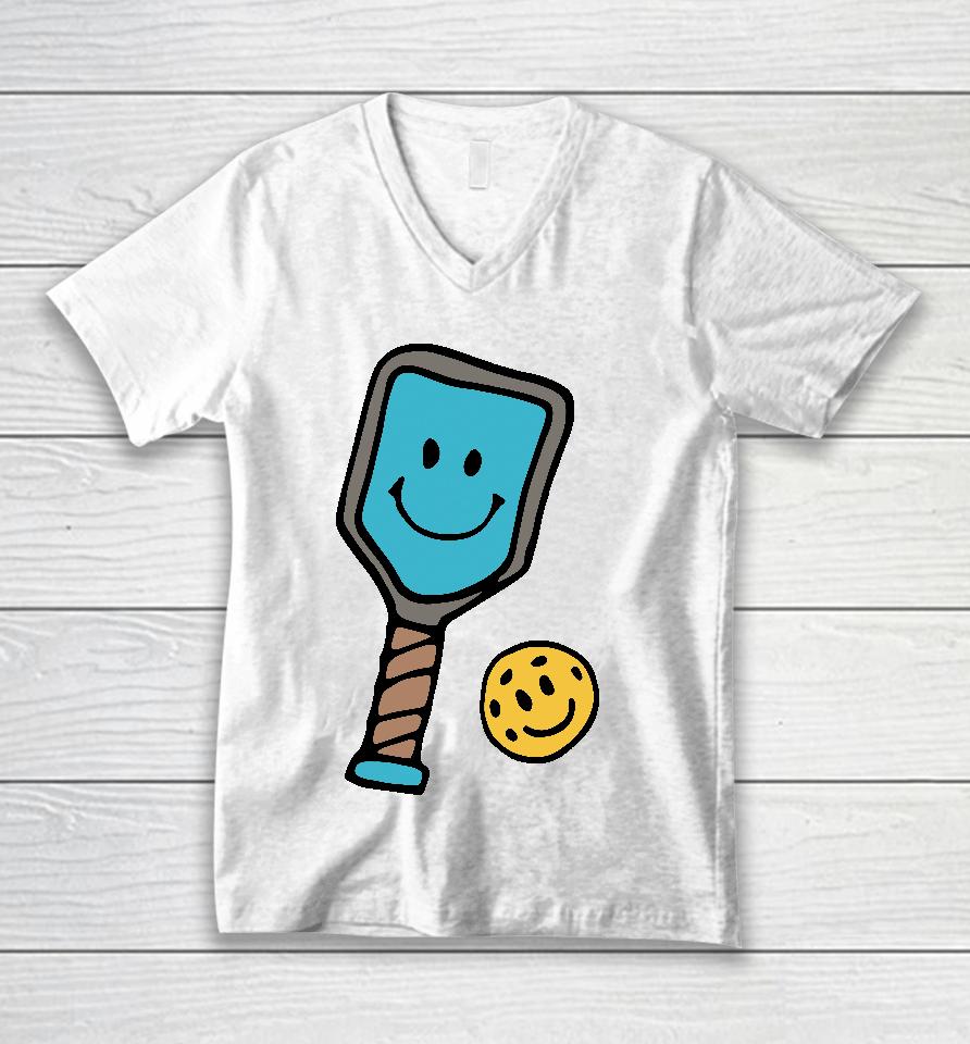 Life Is Good Merch Quirky Smiley Pickleball Unisex V-Neck T-Shirt